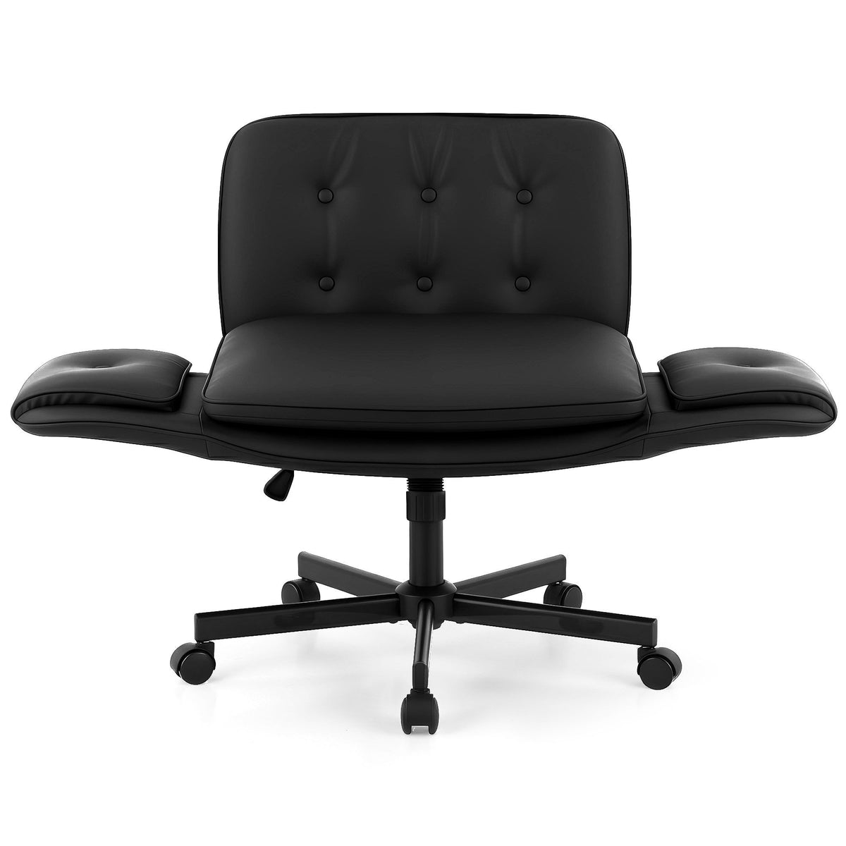 Artiss Criss Cross Chair with Wheels & Adjustable Armrests, Ergonomic Cross Legged Office Desk Chair PU Leather Vanity Chair Swivel for Home, Make Up, Bedroom, Computer, Black - Homecoze