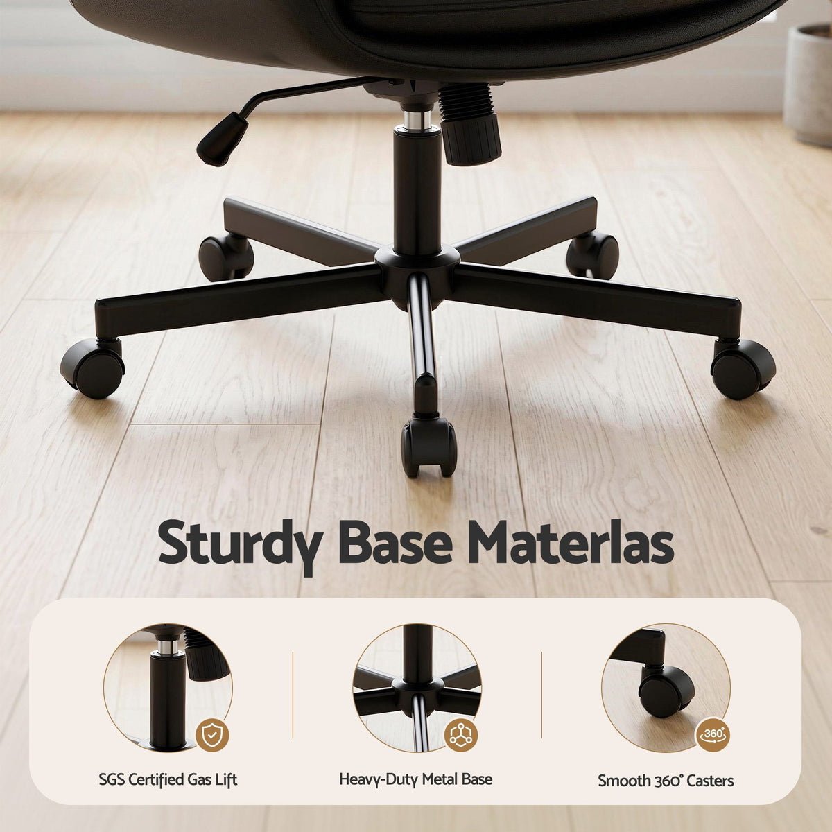 Artiss Criss Cross Chair with Wheels & Adjustable Armrests, Ergonomic Cross Legged Office Desk Chair PU Leather Vanity Chair Swivel for Home, Make Up, Bedroom, Computer, Black - Homecoze