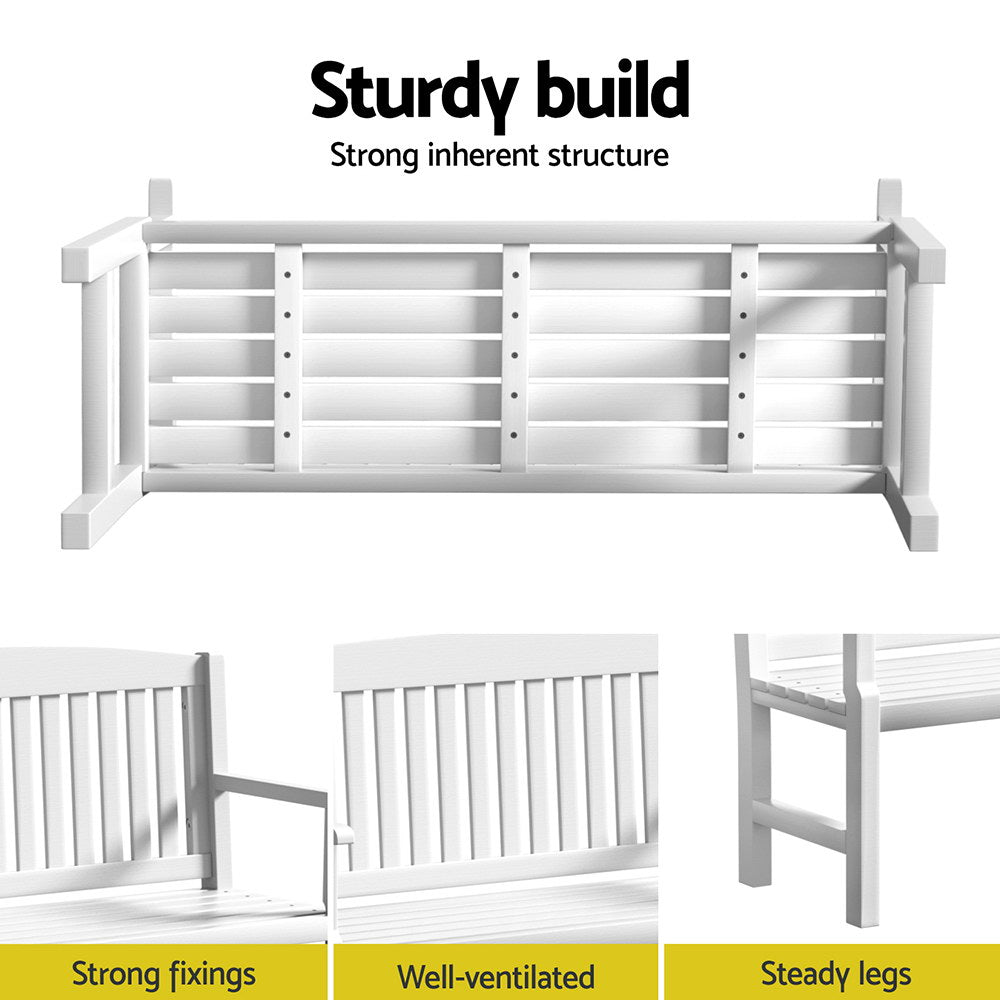 Outdoor Garden Bench Seat Wooden Patio Chair - White - Homecoze