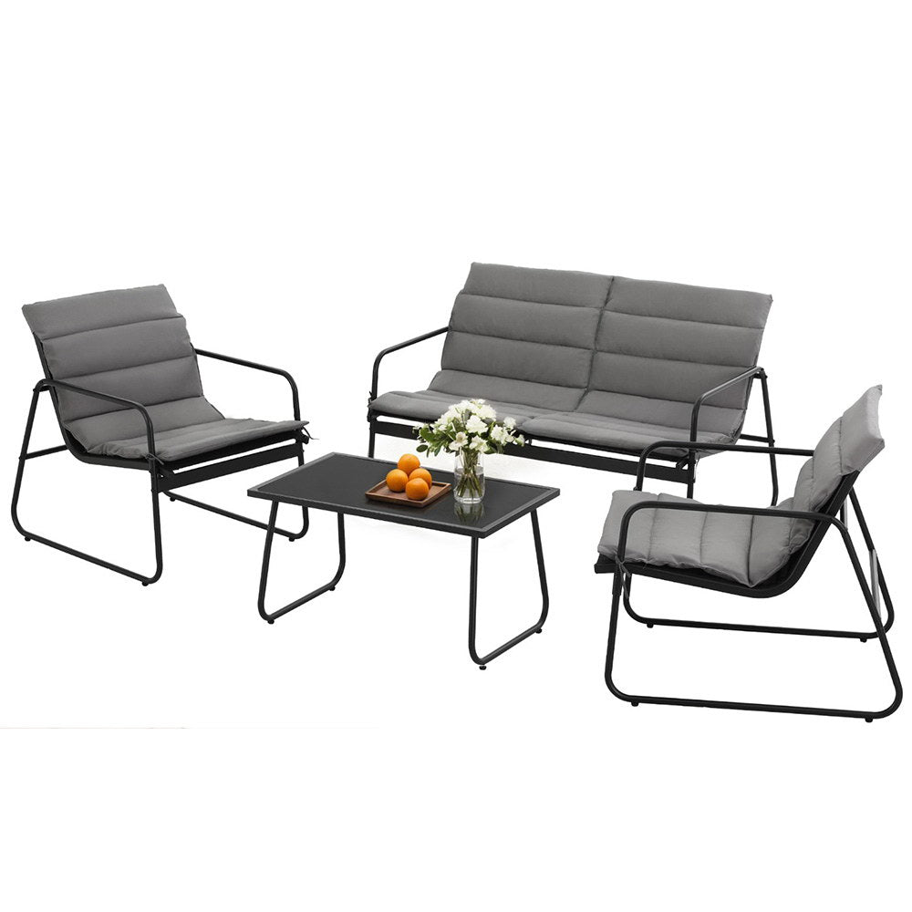 4PC Outdoor Sofa Table and Chairs Set - Black - Homecoze