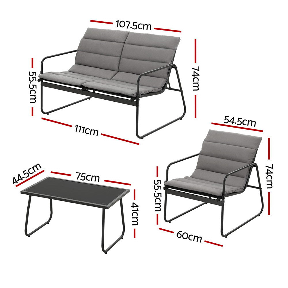 4PC Outdoor Sofa Table and Chairs Set - Black - Homecoze