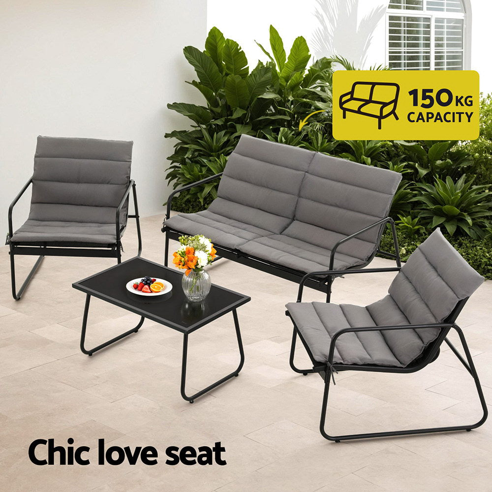 4PC Outdoor Sofa Table and Chairs Set - Black - Homecoze