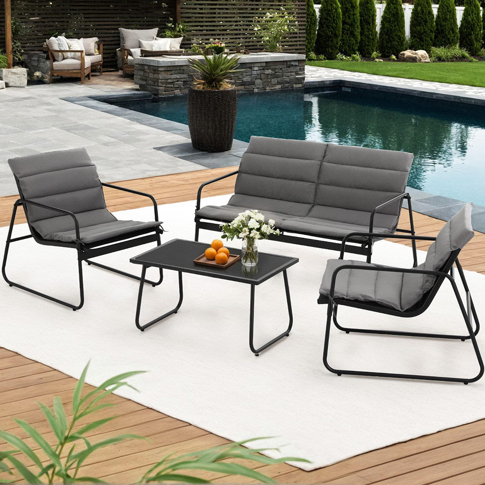 4PC Outdoor Sofa Table and Chairs Set - Black - Homecoze