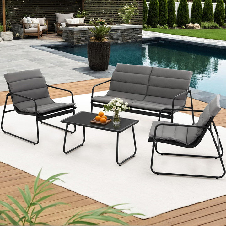 4PC Outdoor Sofa Table and Chairs Set - Black - Homecoze