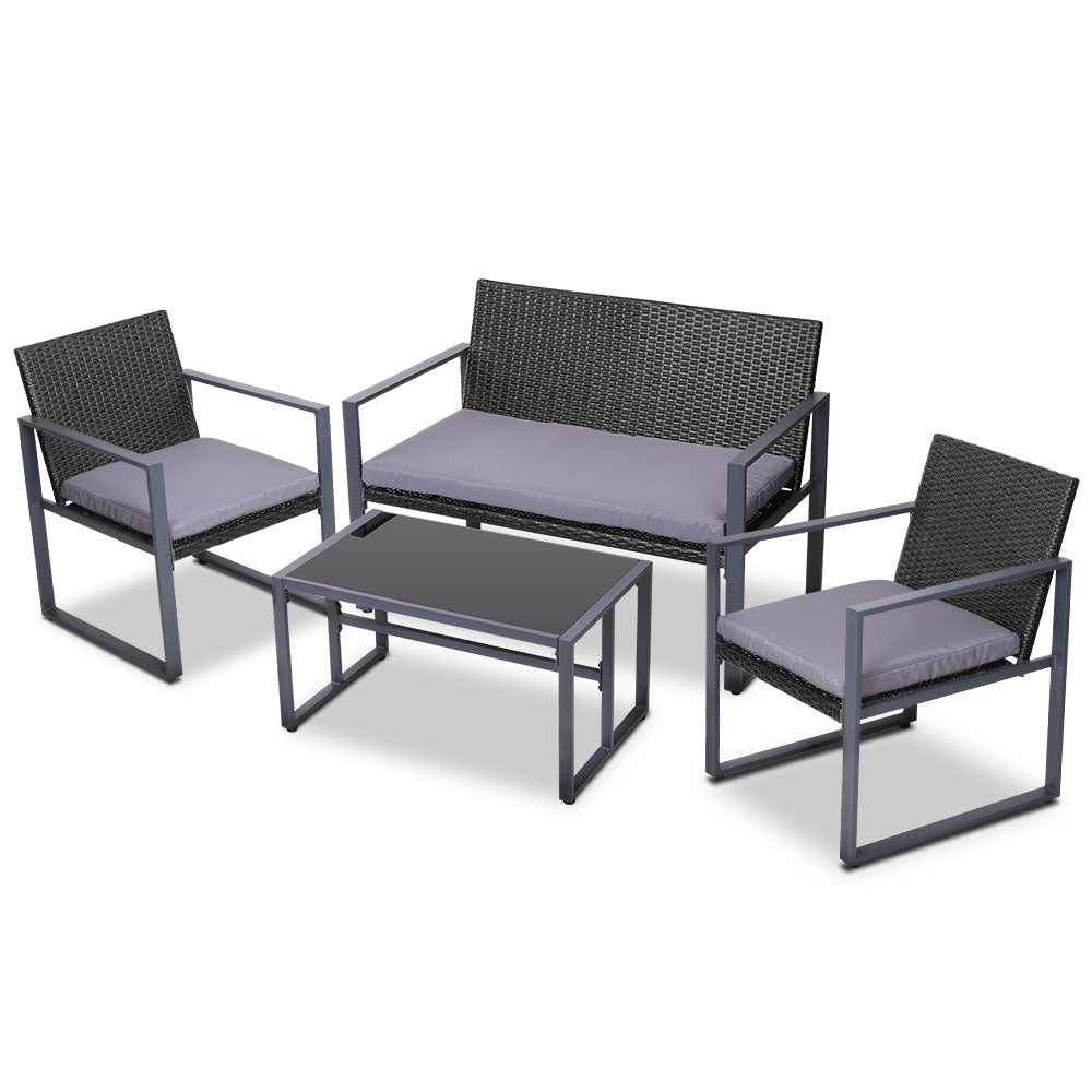 4 Piece Wicker Outdoor Patio Table & Chair Set - Black - Homecoze