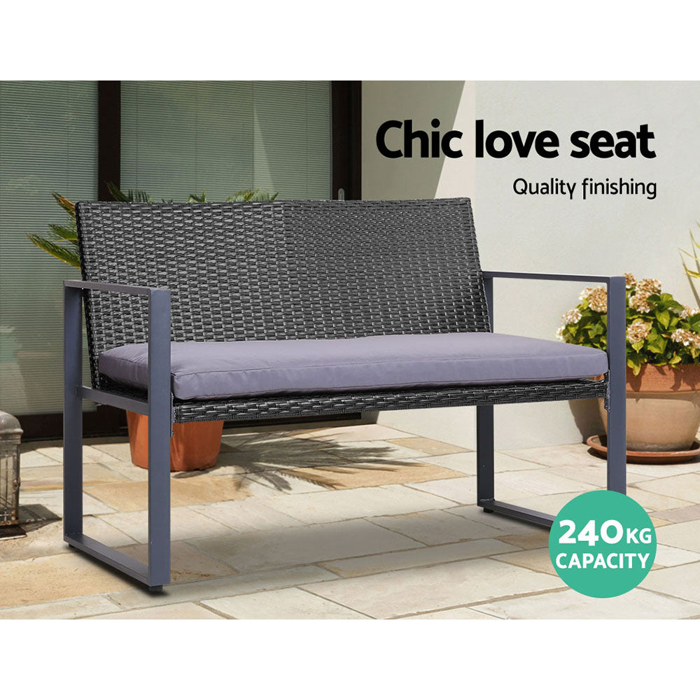 4 Piece Wicker Outdoor Patio Table & Chair Set - Black - Homecoze