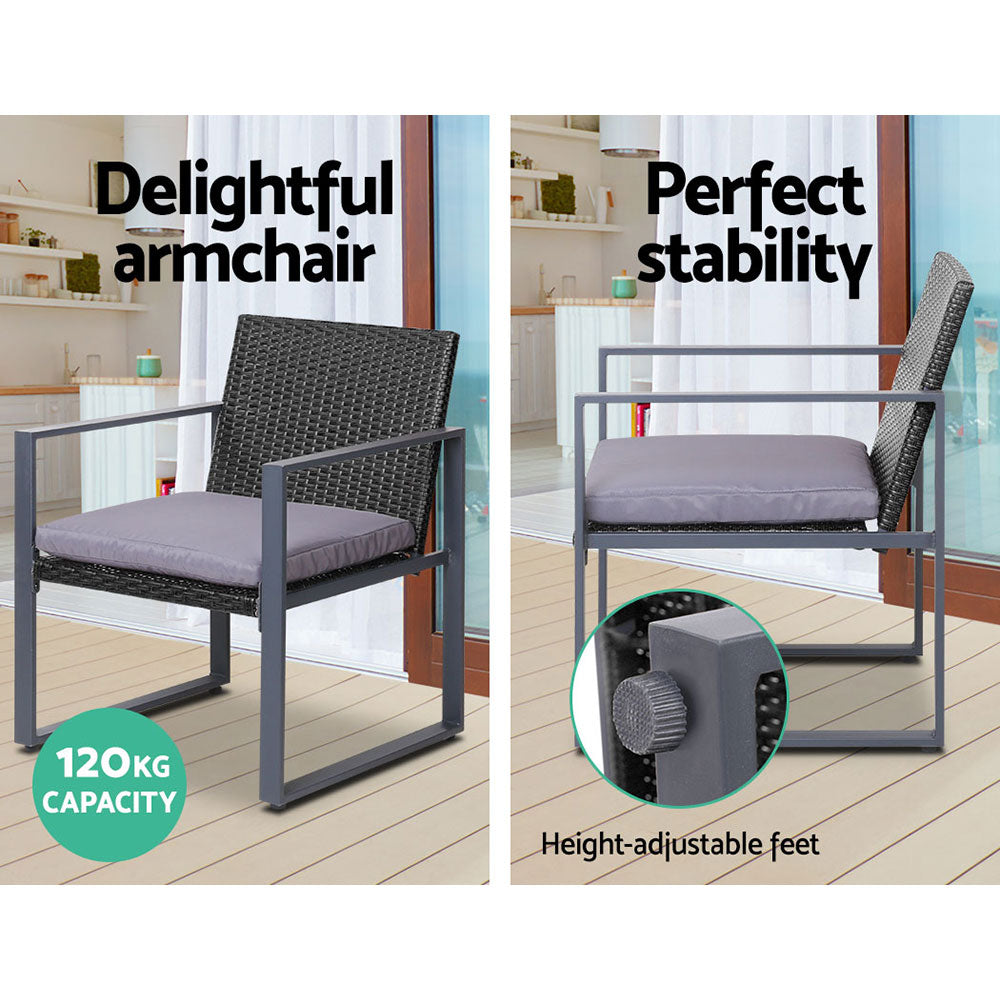 4 Piece Wicker Outdoor Patio Table & Chair Set - Black - Homecoze