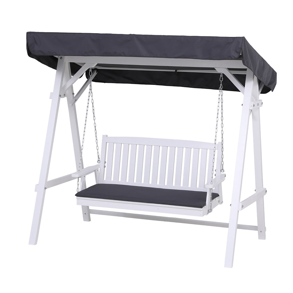 Outdoor Wooden Garden Swing with Canopy (3 Seater) - White