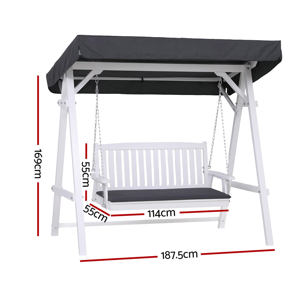 Outdoor Wooden Garden Swing with Canopy (3 Seater) - White