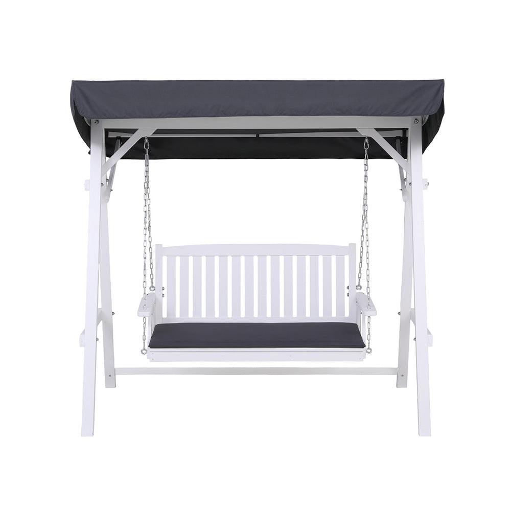 Outdoor Wooden Garden Swing with Canopy (3 Seater) - White