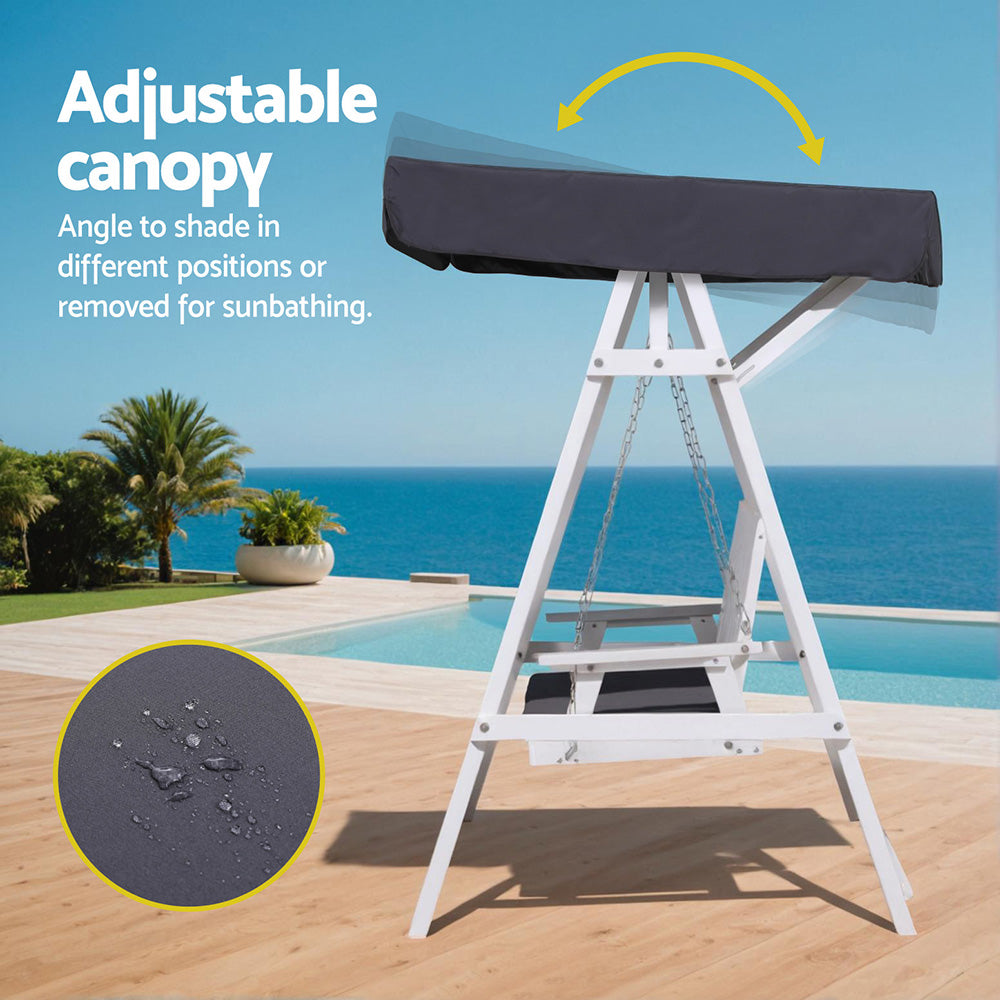 Outdoor Wooden Garden Swing with Canopy (3 Seater) - White