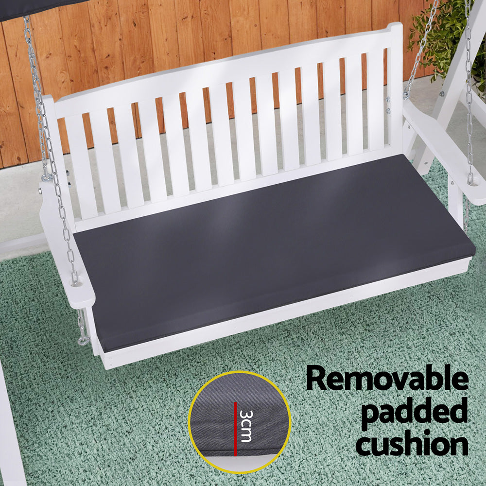 Outdoor Wooden Garden Swing with Canopy (3 Seater) - White