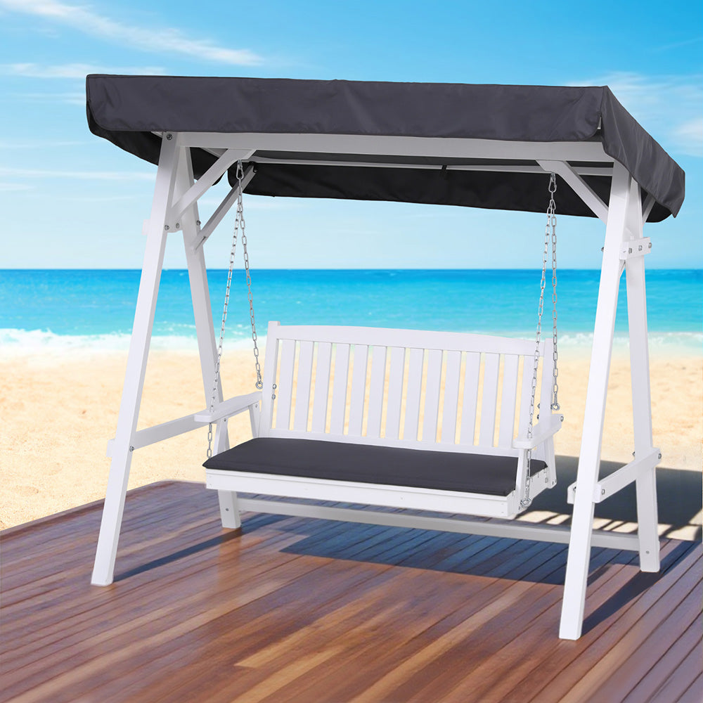 Outdoor Wooden Garden Swing with Canopy (3 Seater) - White
