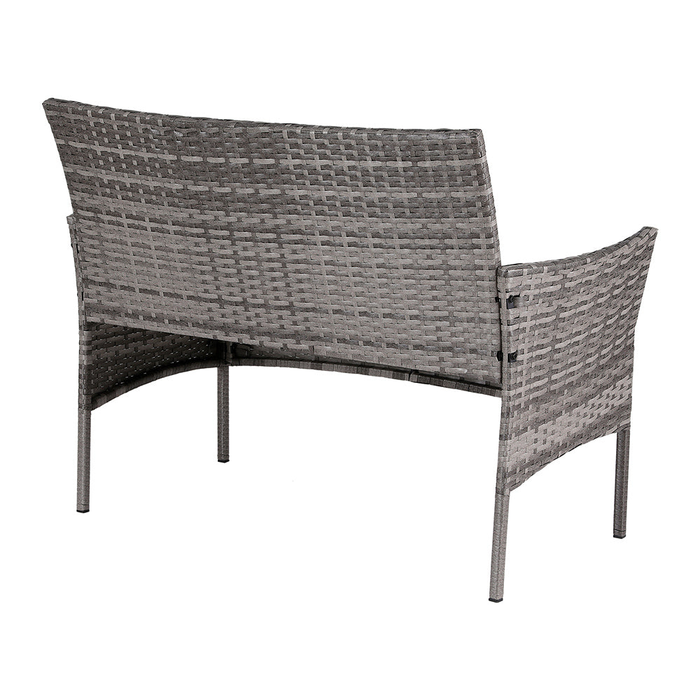 4 Seater Wicker Outdoor Bistro Set with Compact Sofa - Grey - Homecoze