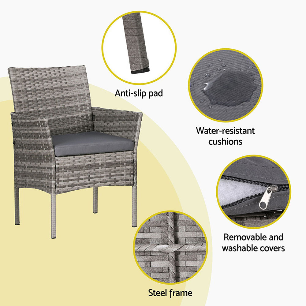 4 Seater Wicker Outdoor Bistro Set with Compact Sofa - Grey - Homecoze