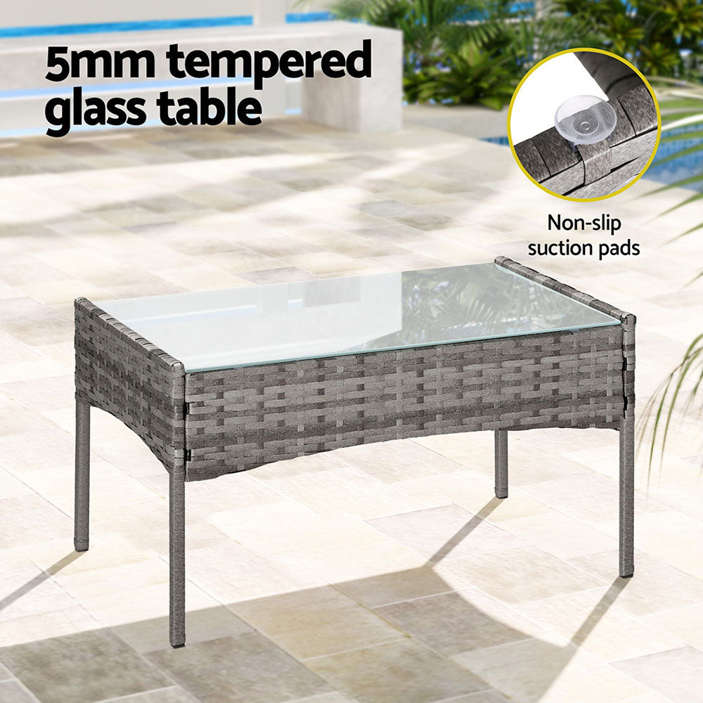 4 Seater Wicker Outdoor Bistro Set with Compact Sofa - Grey - Homecoze