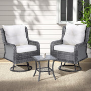 Set of 2 Wicker Swivel Chairs with Side Table Bistro Set - Grey - Homecoze