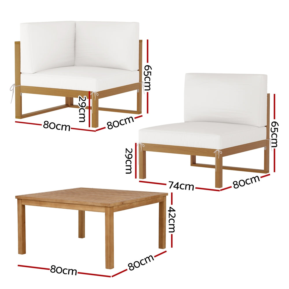 Gardeon 4-Seater Outdoor Sofa Set Wooden Lounge Setting 5PCS - Homecoze