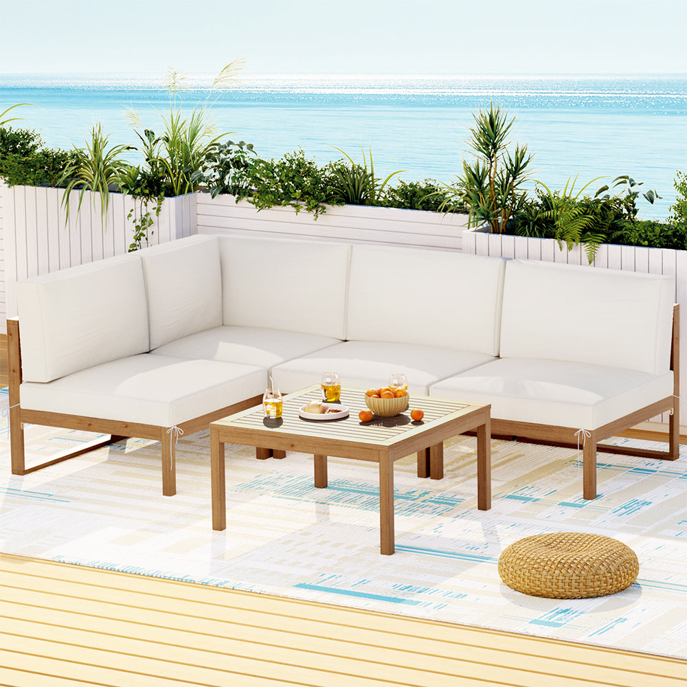 Gardeon 4-Seater Outdoor Sofa Set Wooden Lounge Setting 5PCS - Homecoze