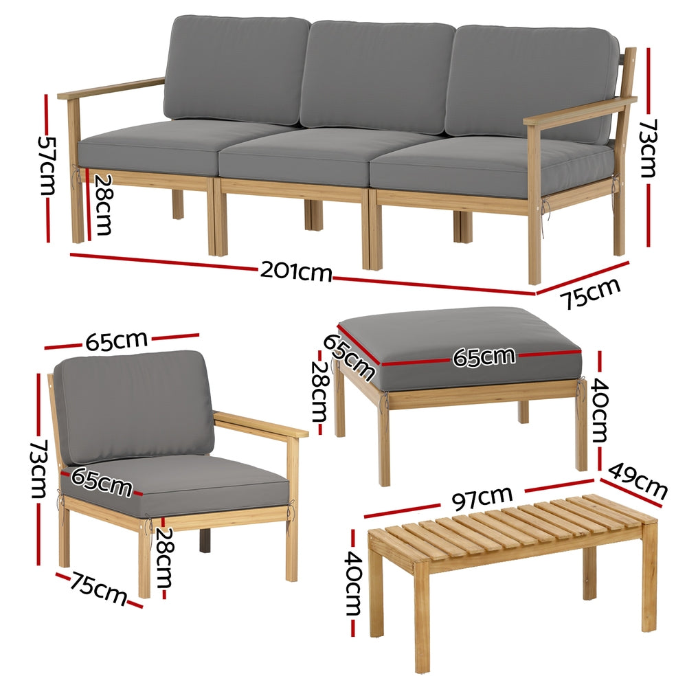 Gardeon 5-Seater Outdoor Sofa Set Wooden Lounge Setting 6PCS - Homecoze