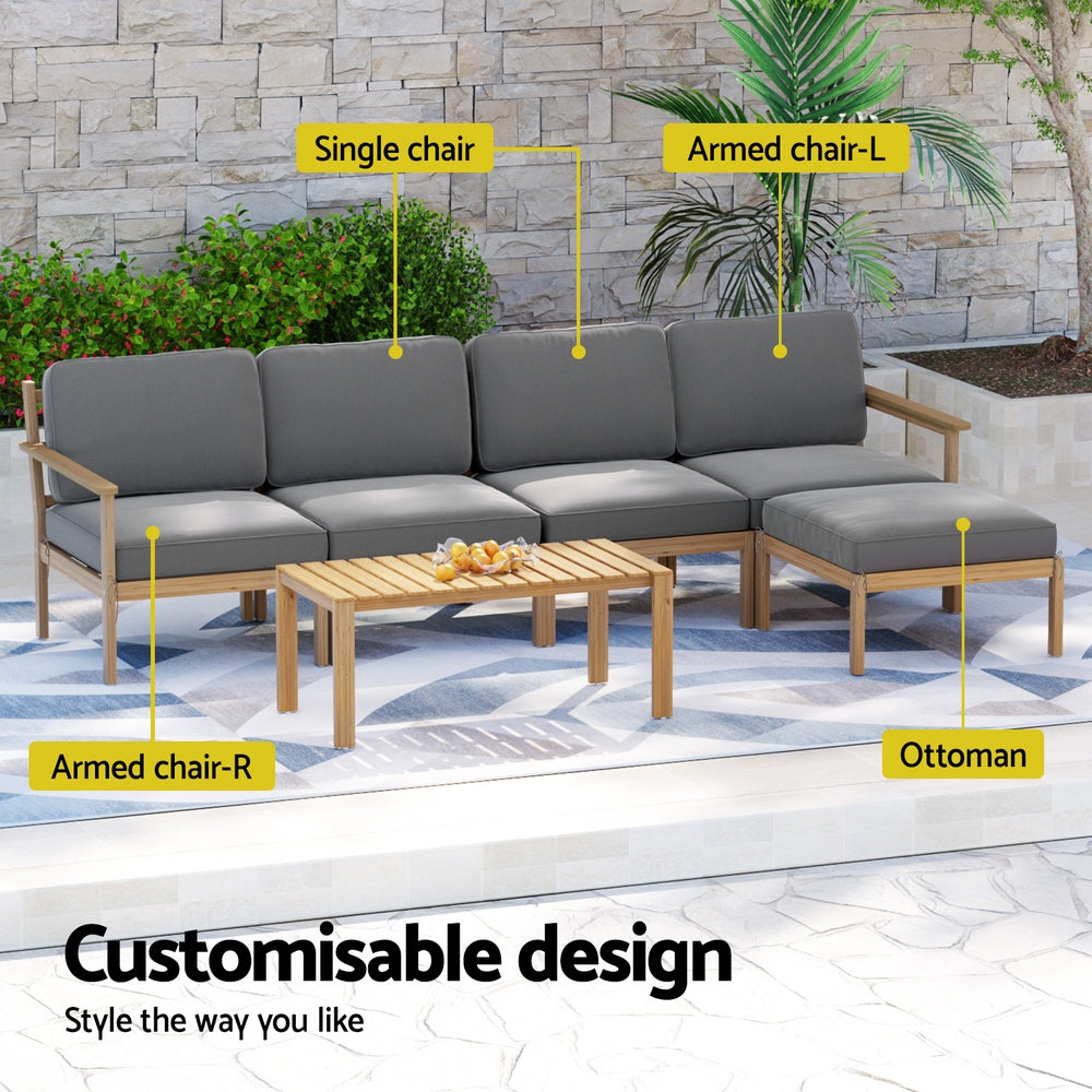 Gardeon 5-Seater Outdoor Sofa Set Wooden Lounge Setting 6PCS - Homecoze