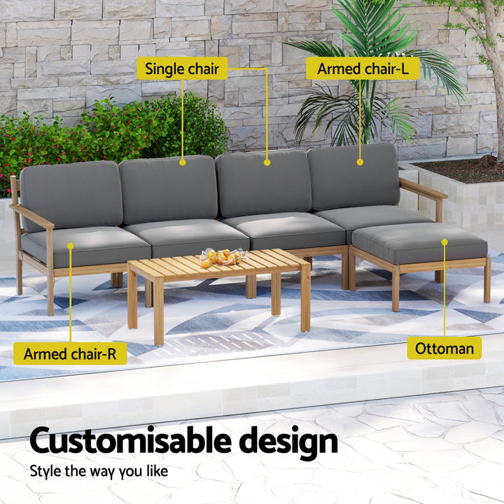 Gardeon 5-Seater Outdoor Sofa Set Wooden Lounge Setting 6PCS - Homecoze