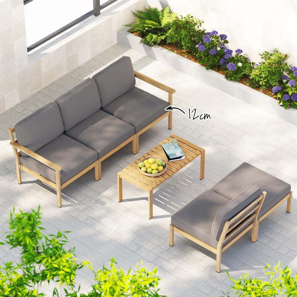Gardeon 5-Seater Outdoor Sofa Set Wooden Lounge Setting 6PCS - Homecoze
