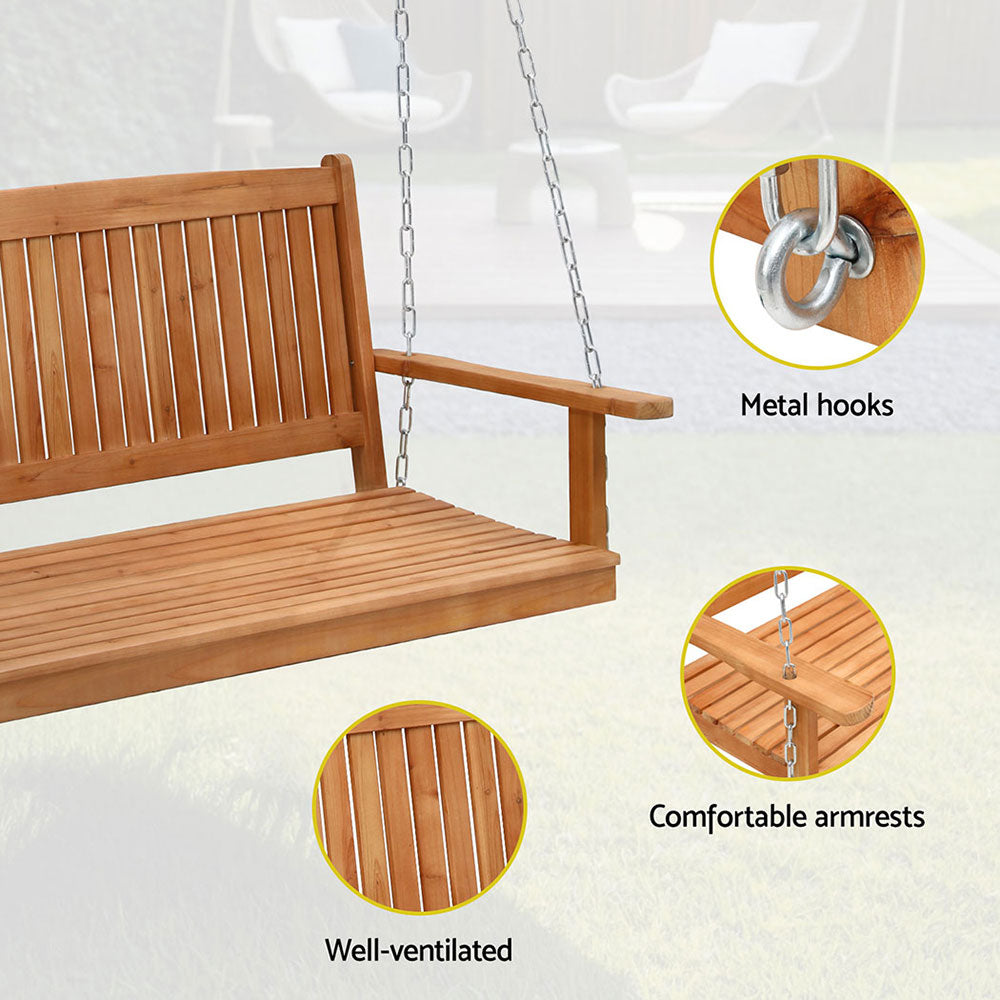 Elena (2 Seater) Outdoor Garden Bench Swing - Teak - Homecoze
