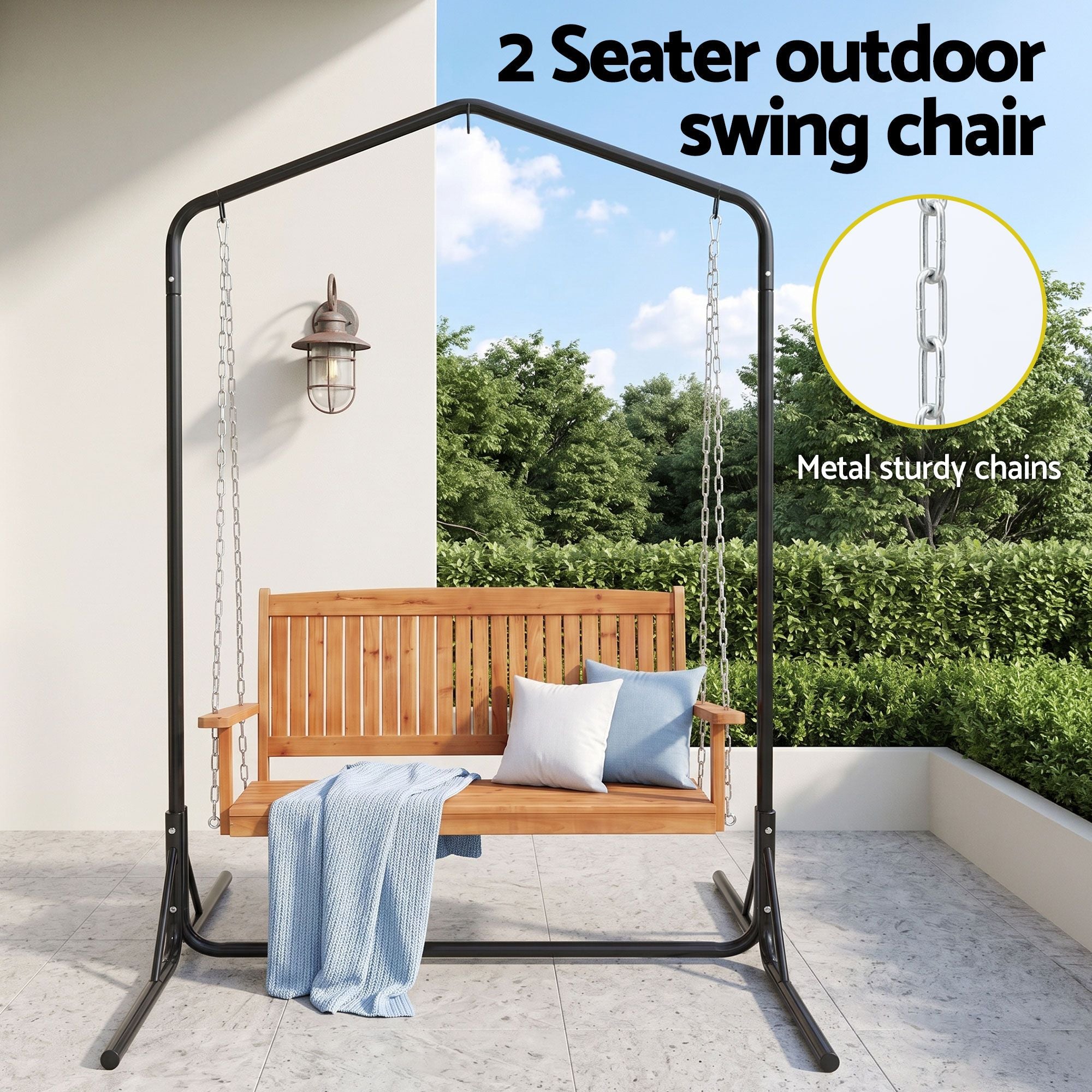 Elena (2 Seater) Outdoor Garden Bench Swing with Stand - Teak