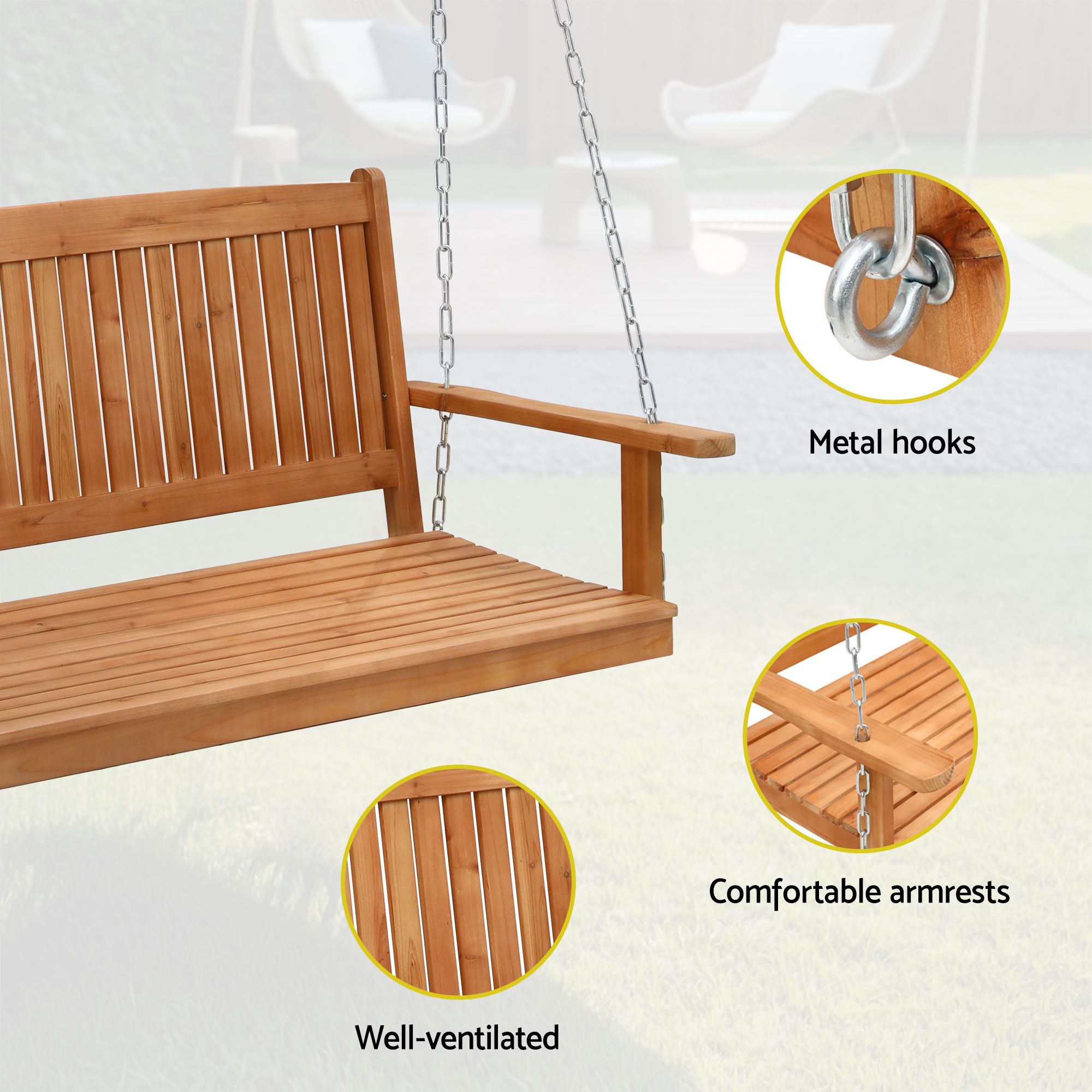 Elena (2 Seater) Outdoor Garden Bench Swing with Stand - Teak