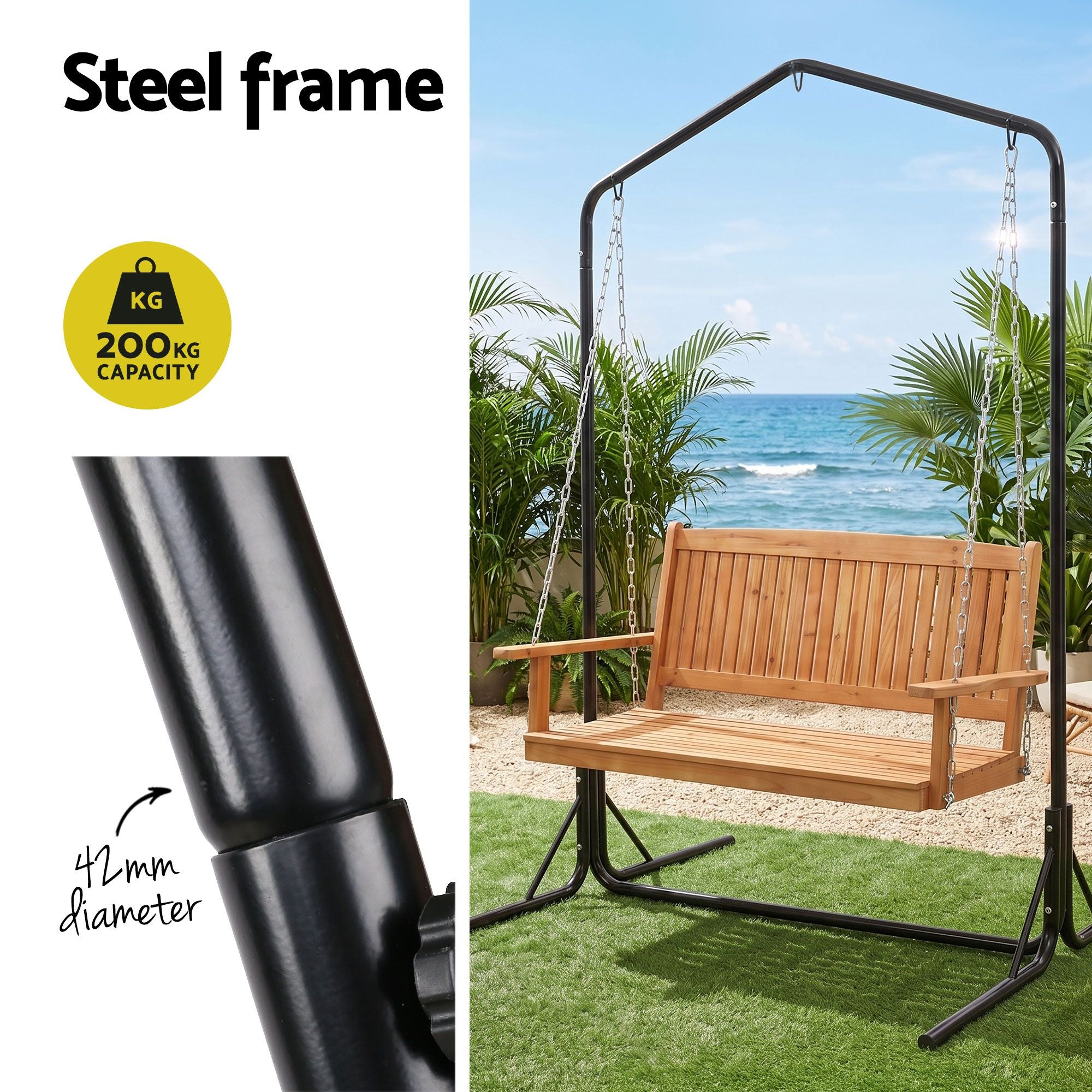 Elena (2 Seater) Outdoor Garden Bench Swing with Stand - Teak