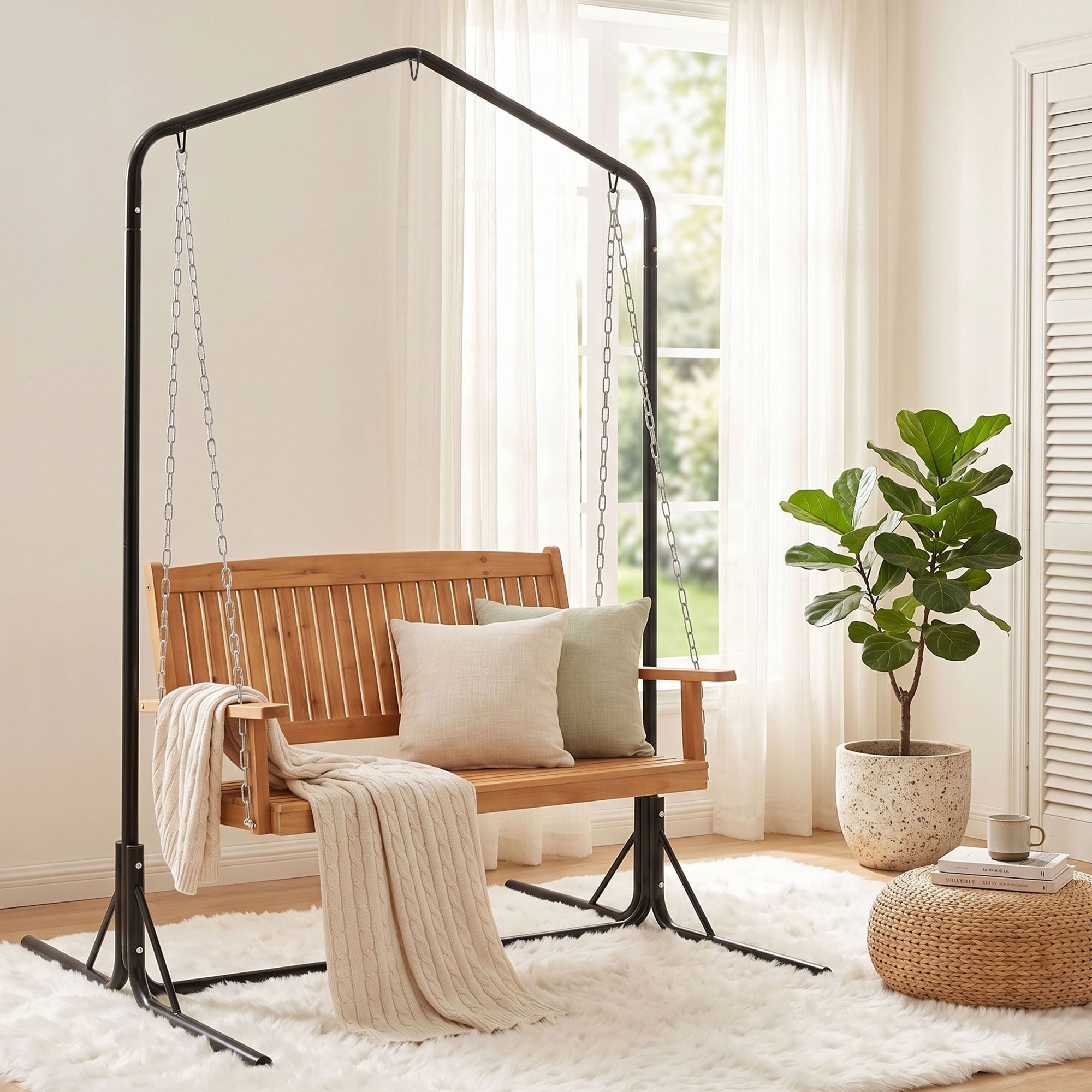 Elena (2 Seater) Outdoor Garden Bench Swing with Stand - Teak