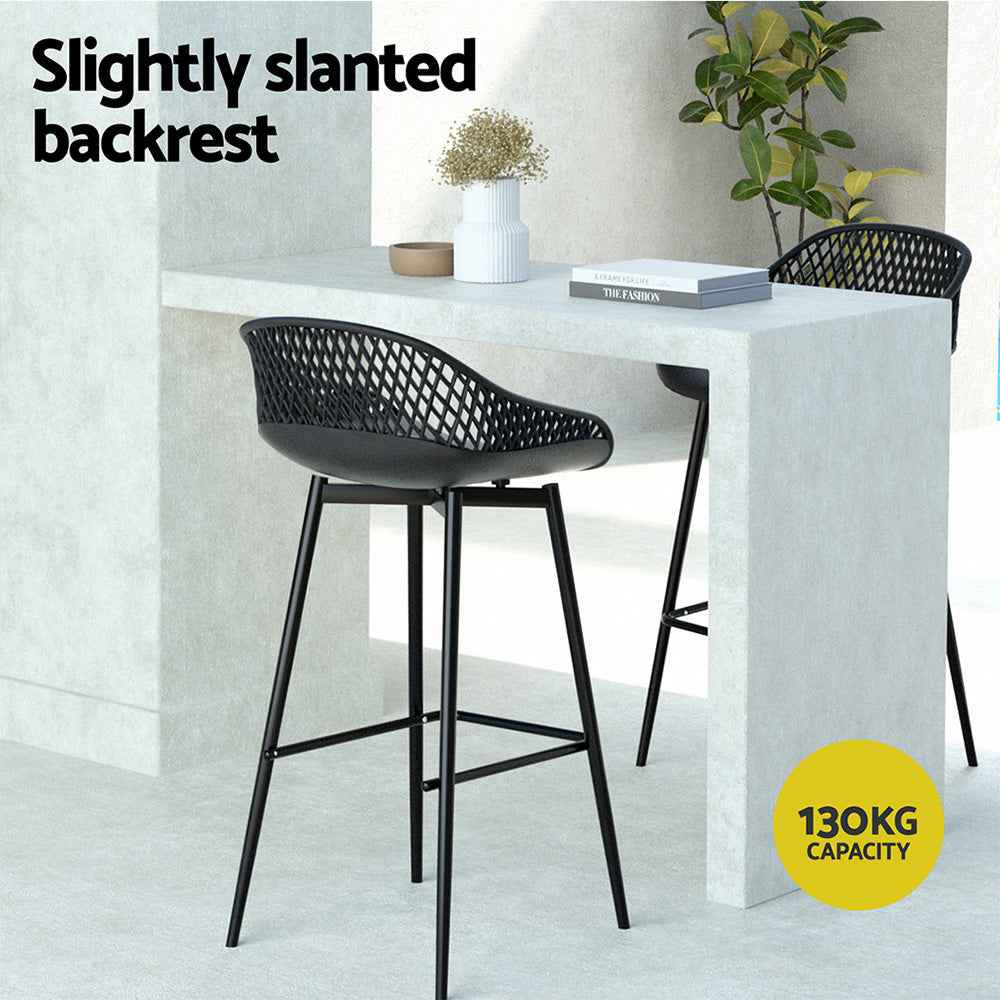 Arlo (Set of 2) Outdoor Bar Stools 76cm - Black - Homecoze