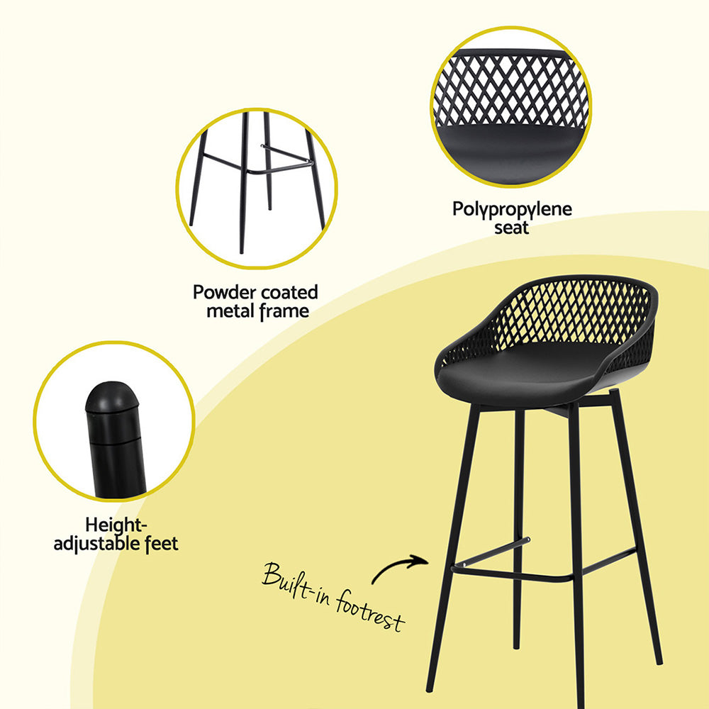 Arlo (Set of 2) Outdoor Bar Stools 76cm - Black - Homecoze