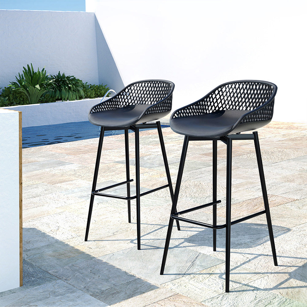 Arlo (Set of 2) Outdoor Bar Stools 76cm - Black - Homecoze