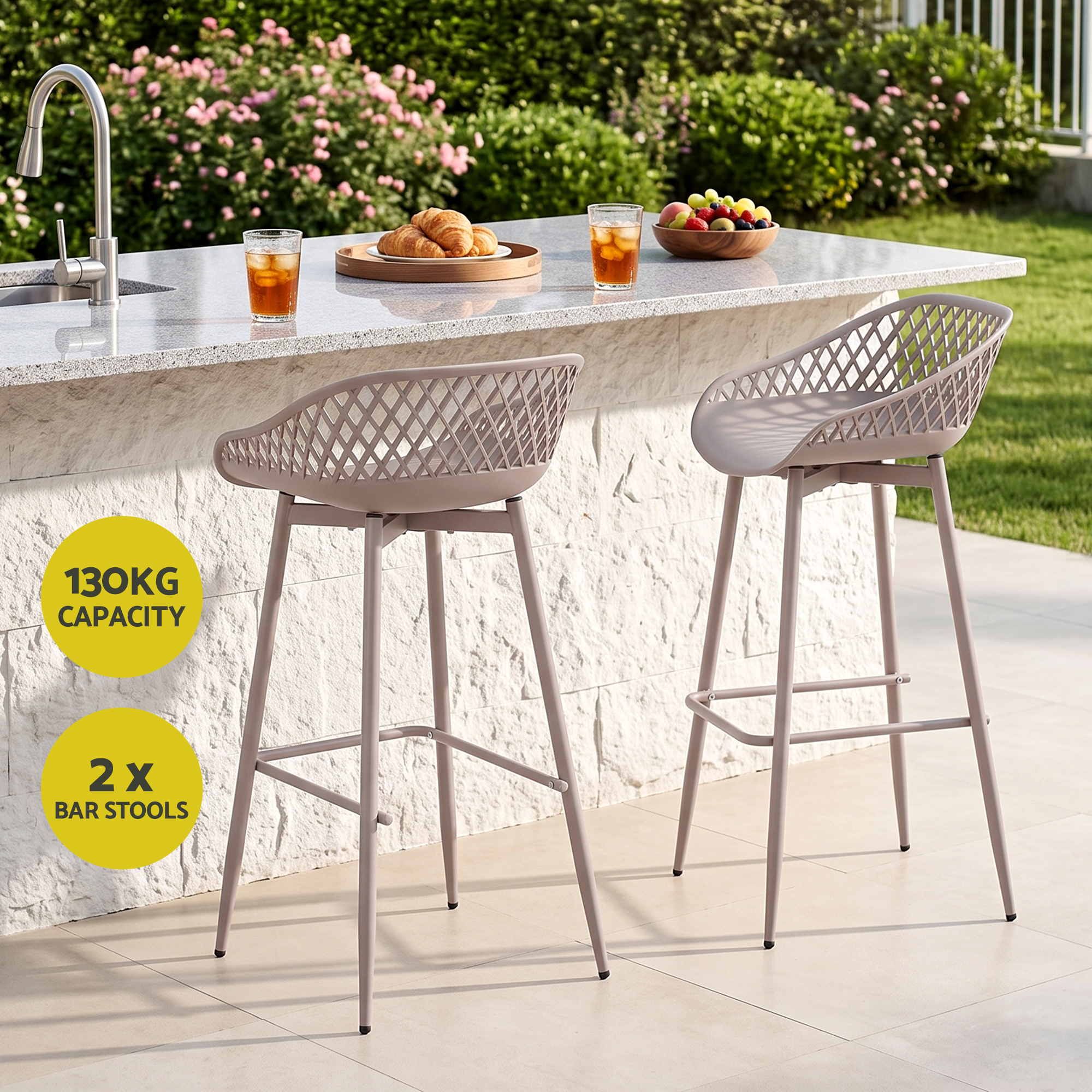 Arlo (Set of 2) Outdoor Bar Stools 76cm - Coffee