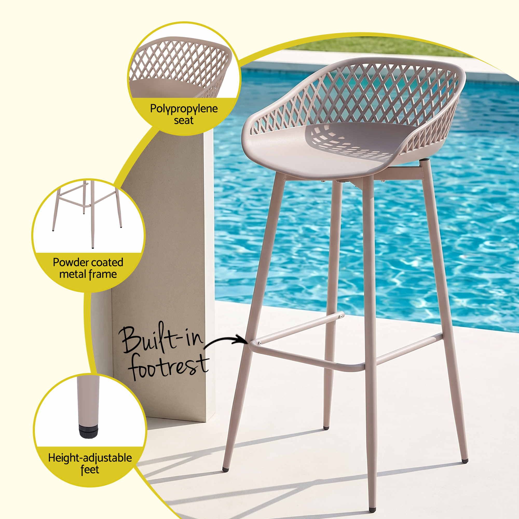 Arlo (Set of 2) Outdoor Bar Stools 76cm - Coffee