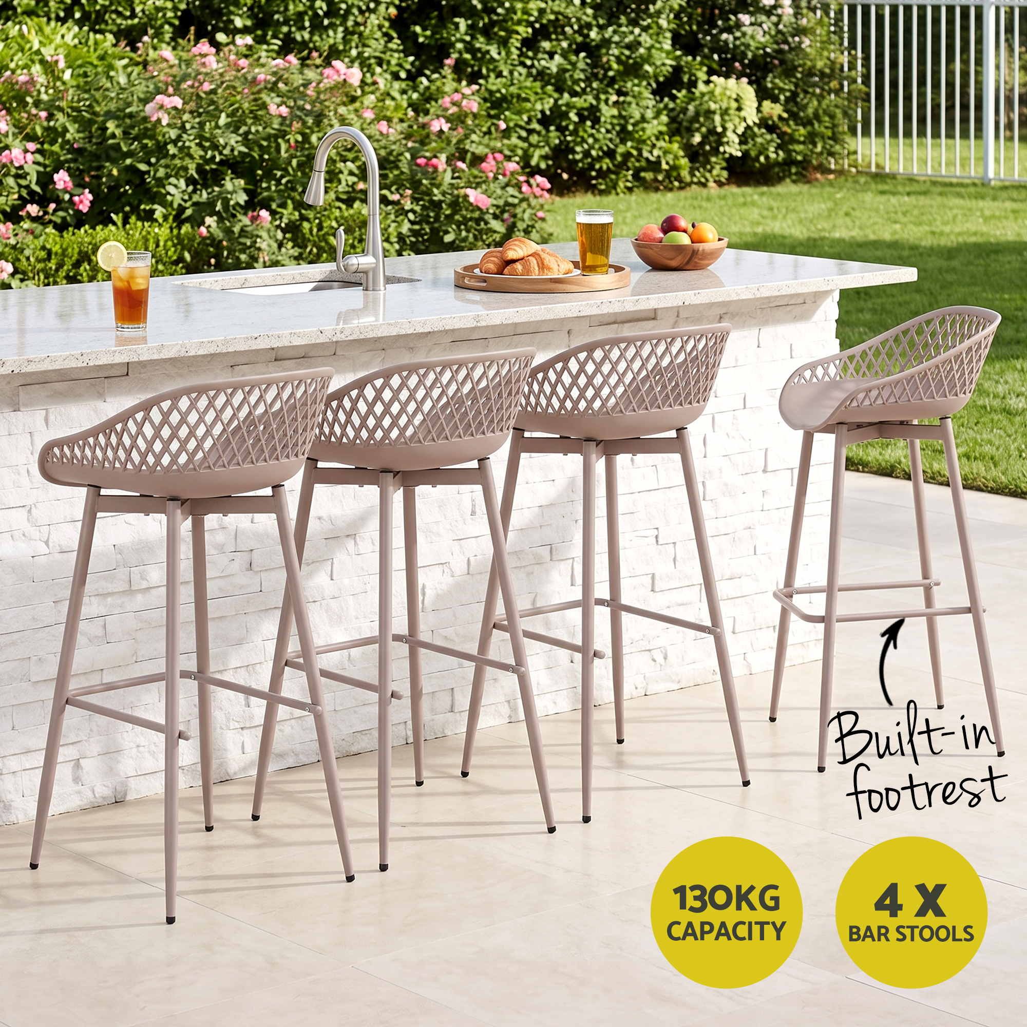 Arlo (Set of 4) Outdoor Bar Stools 76cm - Coffee