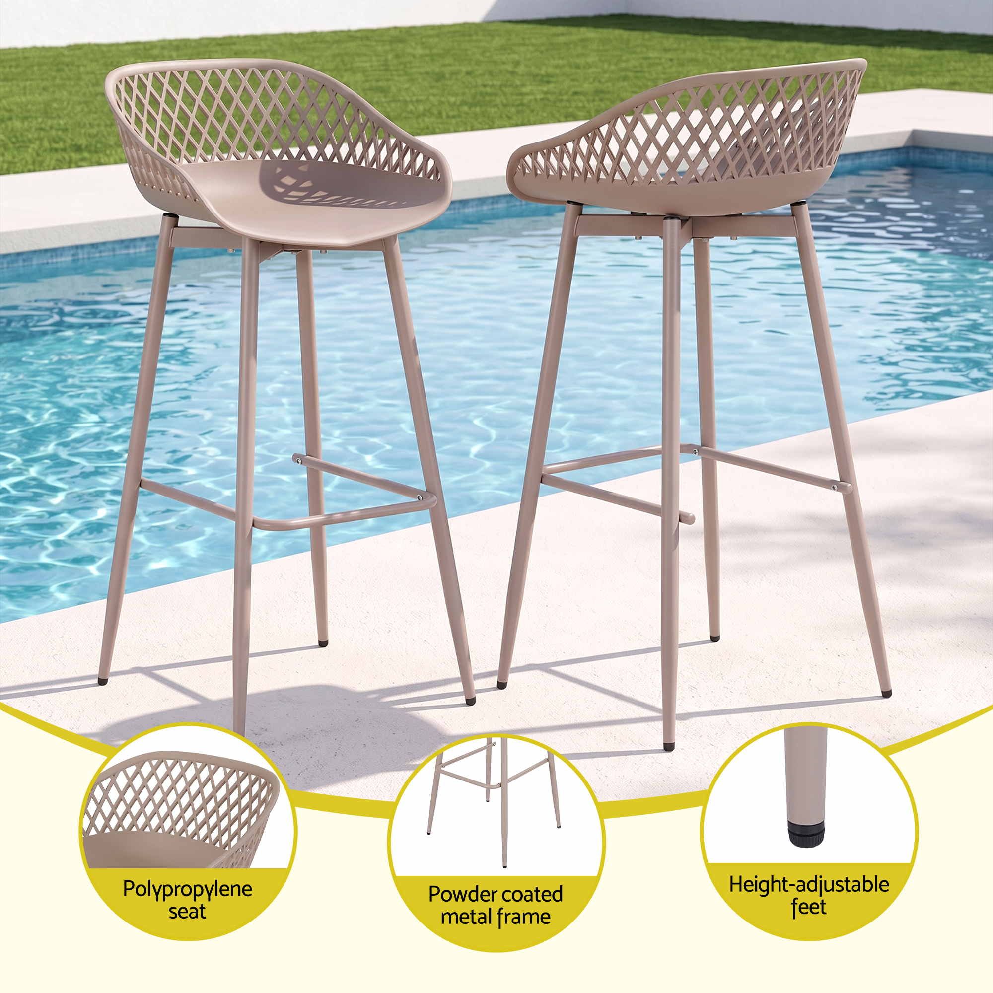 Arlo (Set of 4) Outdoor Bar Stools 76cm - Coffee