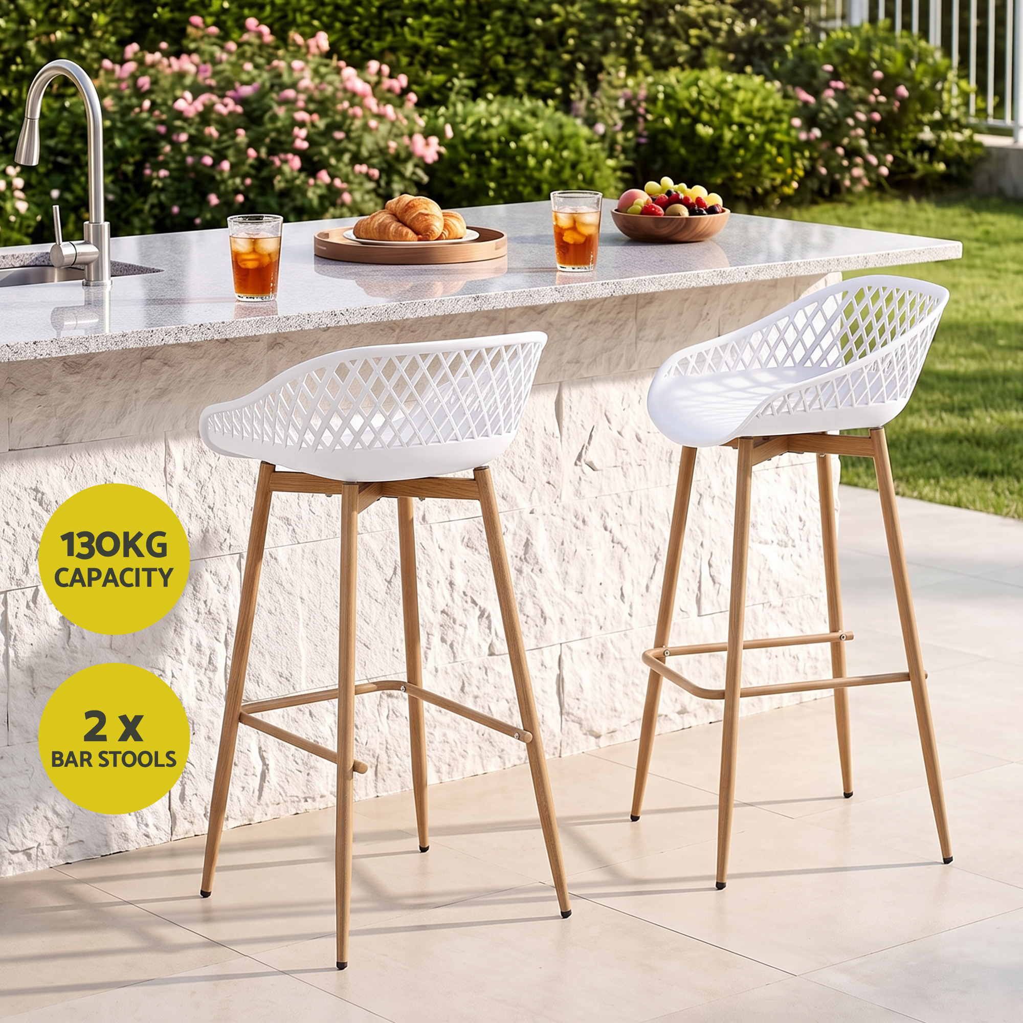Arlo (Set of 2) Outdoor Bar Stools 76cm - White