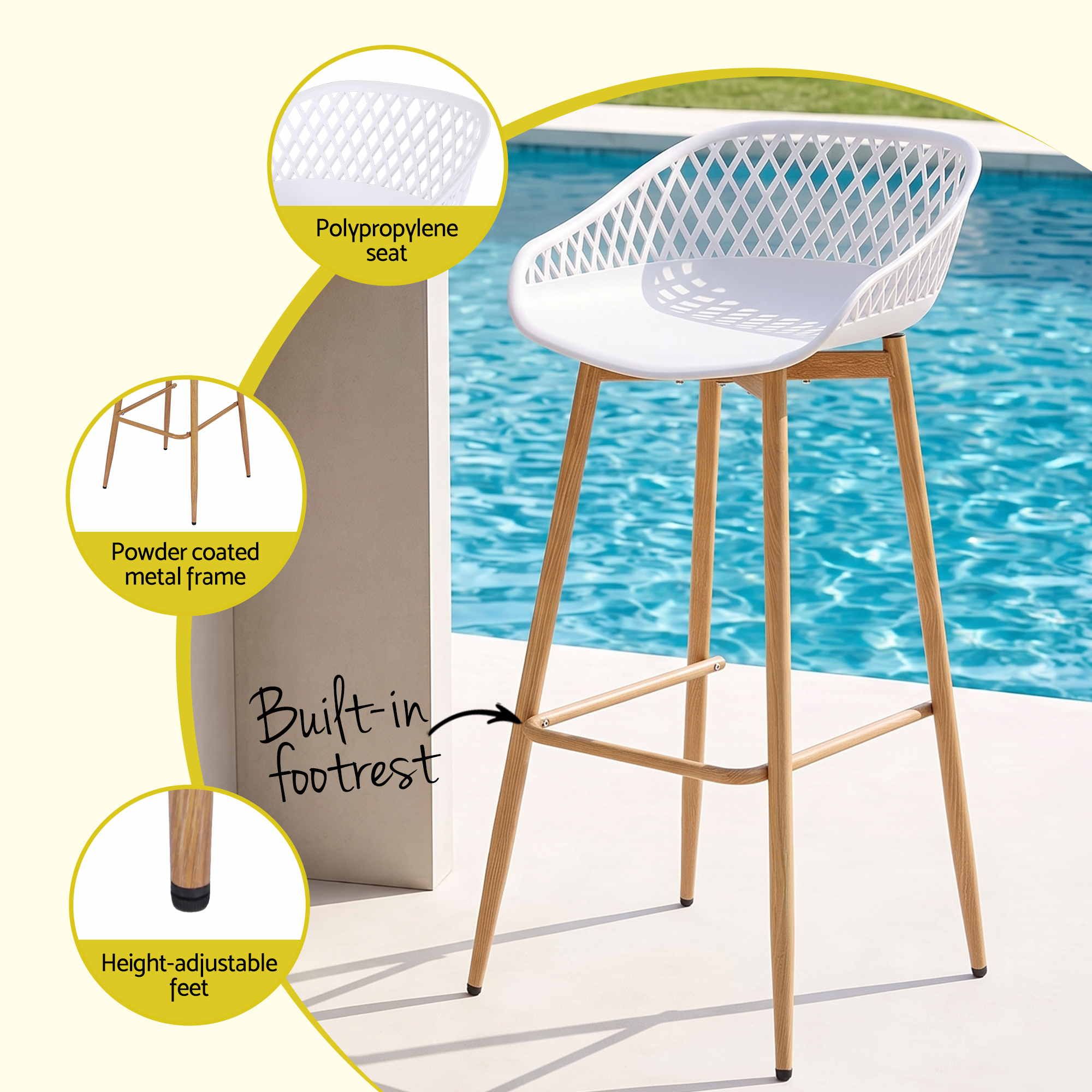Arlo (Set of 2) Outdoor Bar Stools 76cm - White