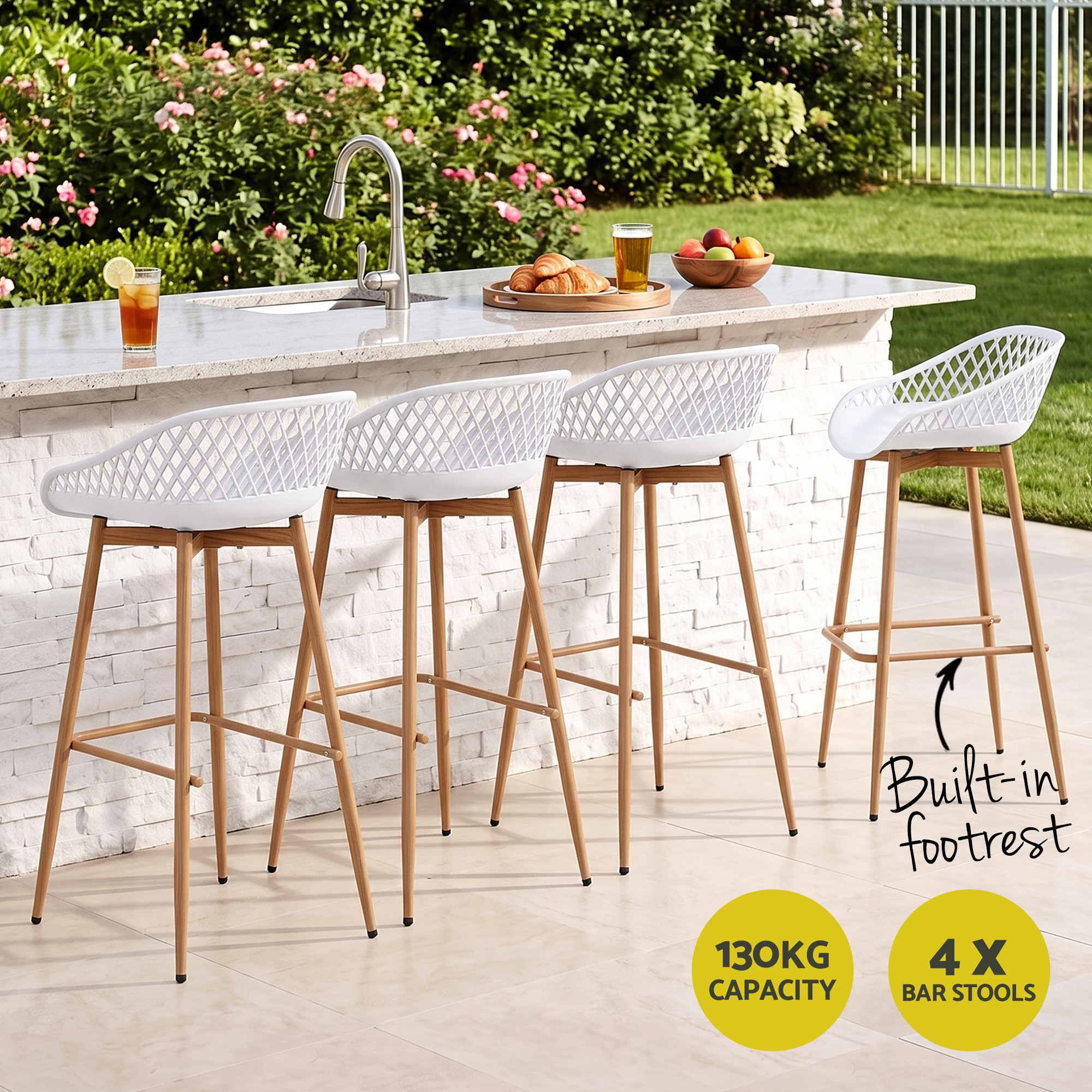 Arlo (Set of 4) Outdoor Bar Stools 76cm - White