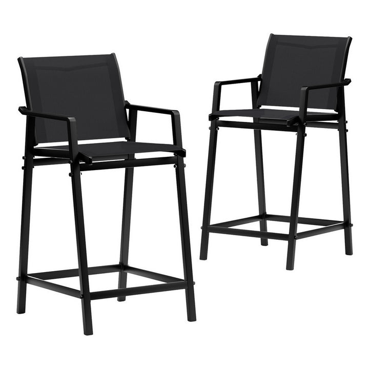 Gardeon 2PC Outdoor Bar Stools Steel Dining Chairs Patio Furniture Garden Black - Homecoze