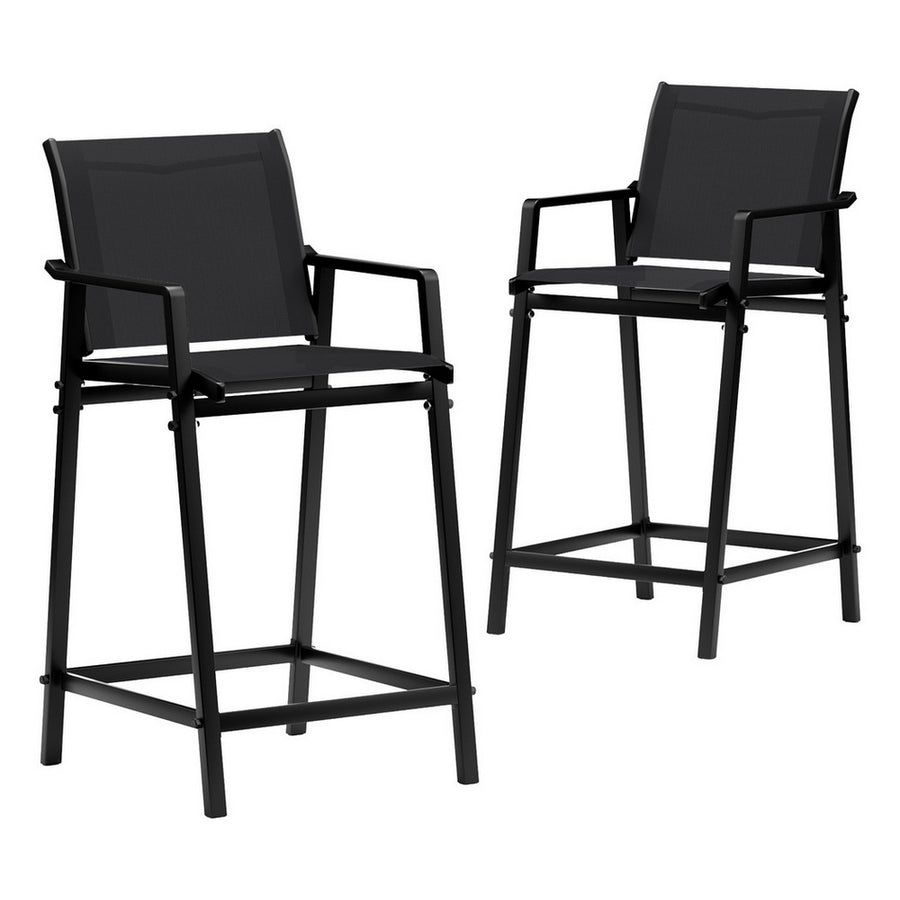 Gardeon 2PC Outdoor Bar Stools Steel Dining Chairs Patio Furniture Garden Black - Homecoze