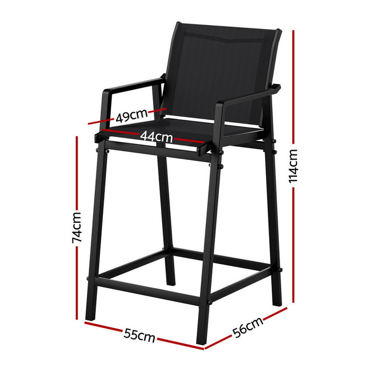 Gardeon 2PC Outdoor Bar Stools Steel Dining Chairs Patio Furniture Garden Black - Homecoze