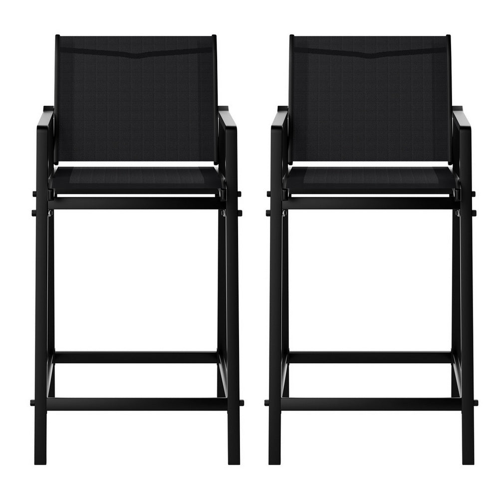 Gardeon 2PC Outdoor Bar Stools Steel Dining Chairs Patio Furniture Garden Black - Homecoze