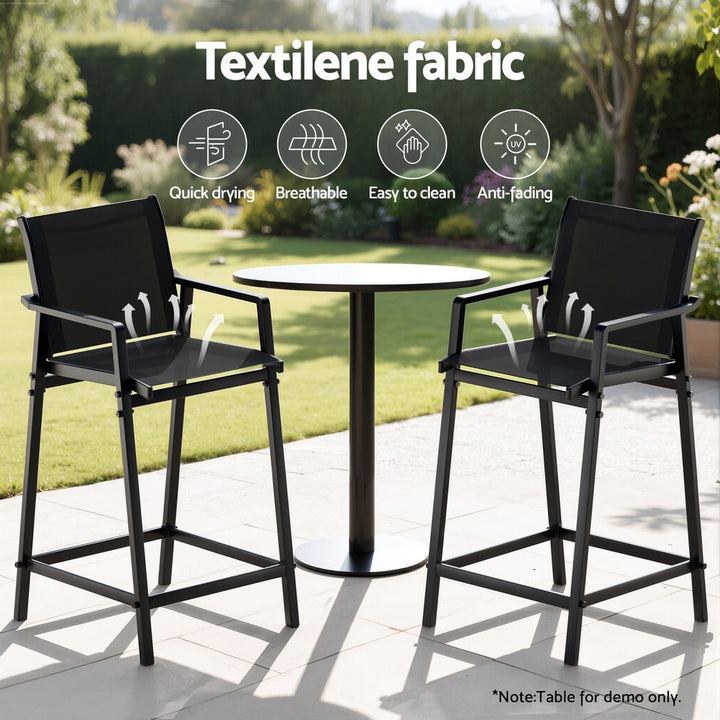 Gardeon 2PC Outdoor Bar Stools Steel Dining Chairs Patio Furniture Garden Black - Homecoze