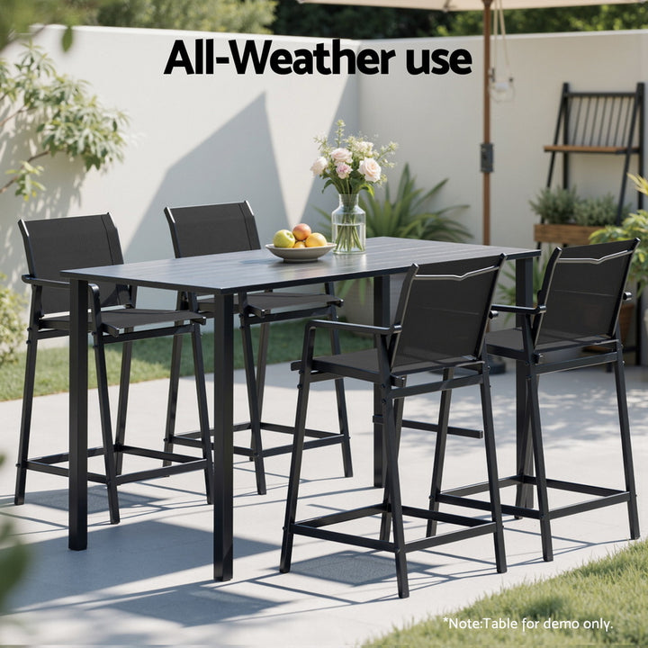 Gardeon 2PC Outdoor Bar Stools Steel Dining Chairs Patio Furniture Garden Black - Homecoze