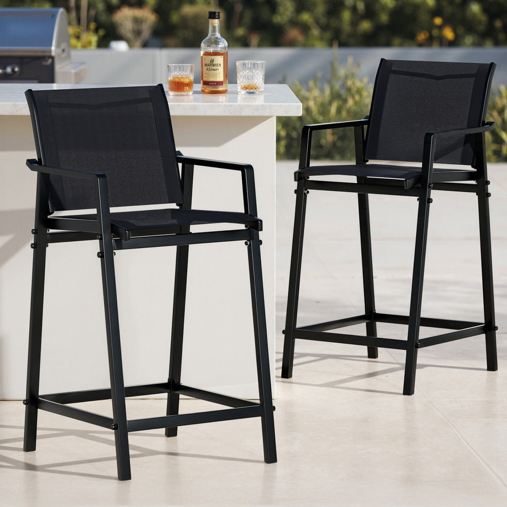 Gardeon 2PC Outdoor Bar Stools Steel Dining Chairs Patio Furniture Garden Black - Homecoze