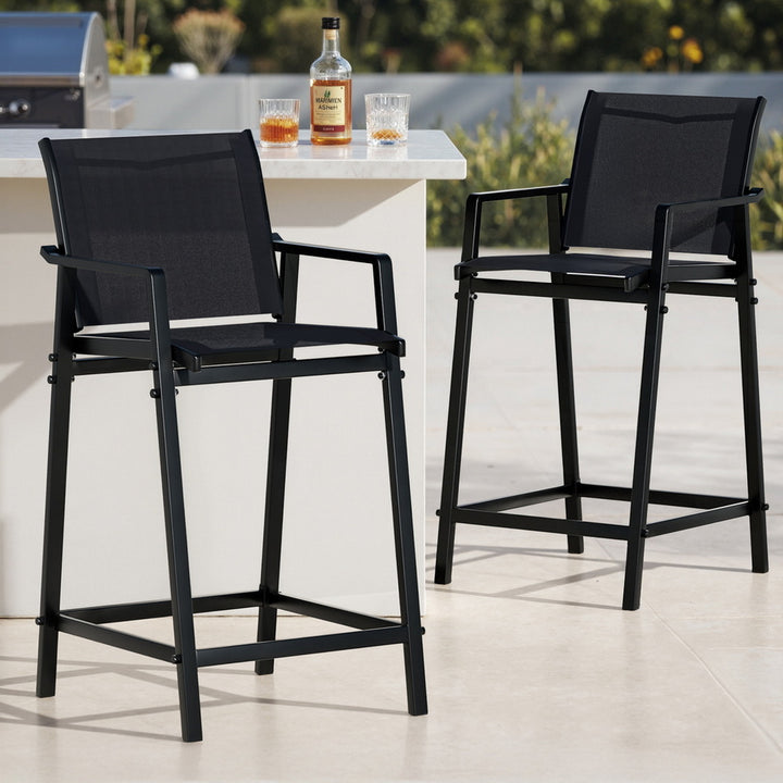 Gardeon 2PC Outdoor Bar Stools Steel Dining Chairs Patio Furniture Garden Black - Homecoze